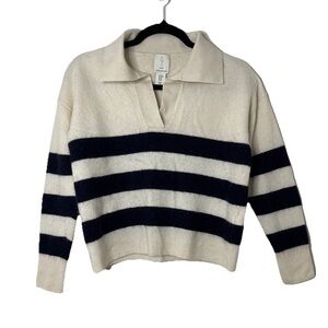 Joie Cream and Black Striped V-Neck Sweater